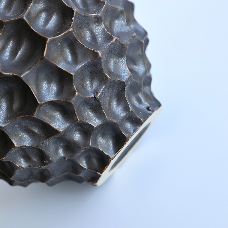Modern Ceramic Planter: Black and Gold Durian Design for Home