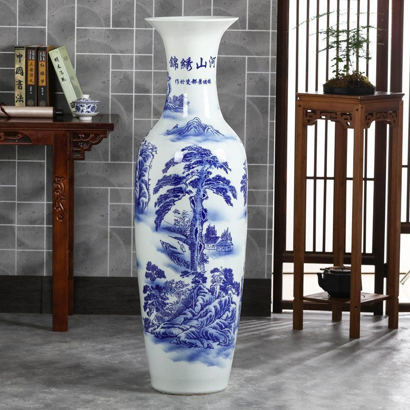 Factory High Quality Large Size Vase Antique Classic Home Decoration Flower Pattern Giant Ceramic Floor Vase Planter Pot for Home Hotel Hall Wholesale Price