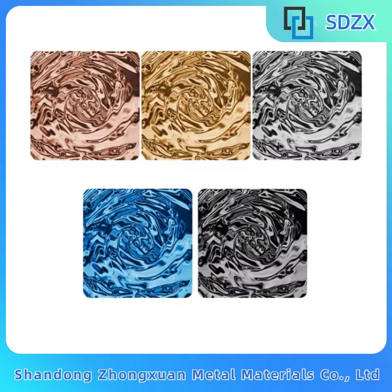 Ss 304 Golden Color Ceiling Wall Water Ripple Stamped Decorative Stainless Steel Sheet Plate