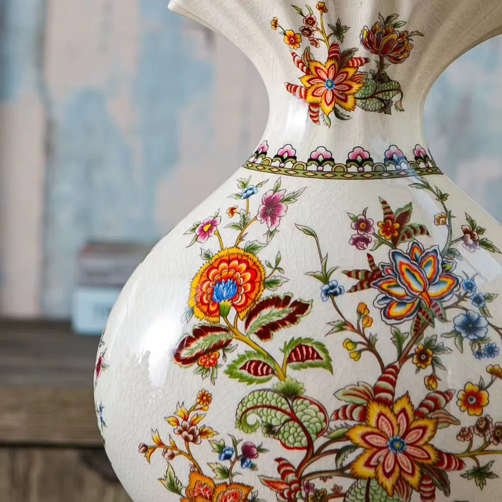 Bohemian Style Hand-Painted Crackle Ceramic Vase