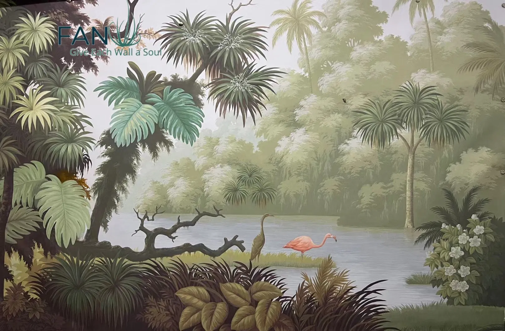 Zhenling Hand-Painted Red-Crowned Crane and Indian Architecture Design Wallpaper for Indoor Wall Decoration