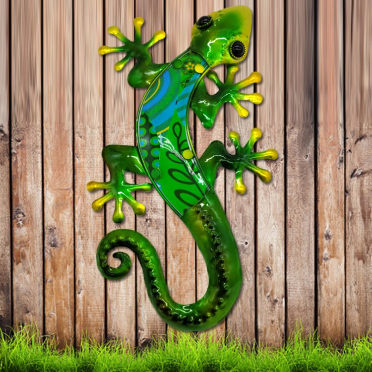 Wholesale Custom Home Garden Sculpture Gecko Wall Art Colourful Metal Lizard Wall Hanging