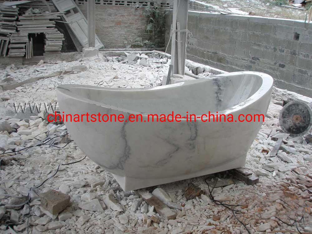 High-End Nature Stone White Marble Bathtub for Bathroom