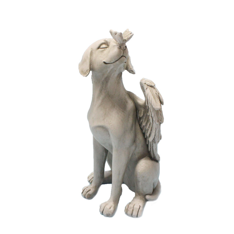 21cm 8.3inch Angel Dog Statue Creative Pet Dog Tombstone Memorial Stone Outdoor Garden Resin Decoration Ornaments