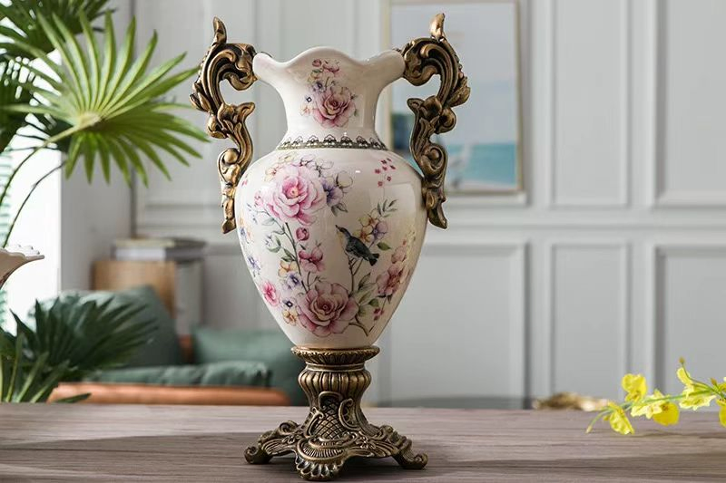 Vintage Luxury Floral Painted Ceramic Vase