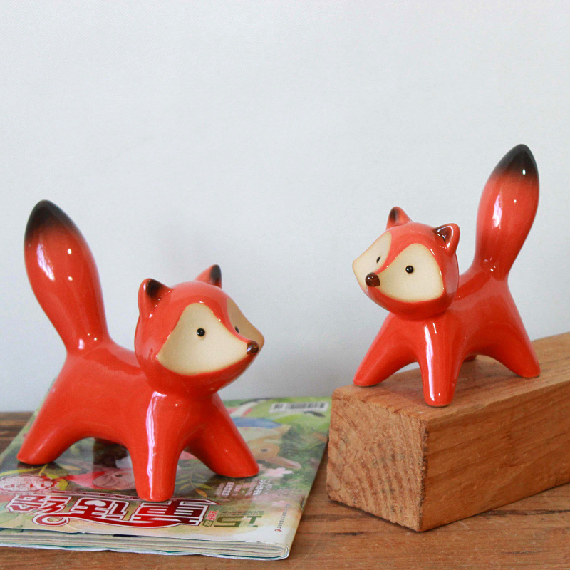 16cm 6.3inch Ceramic Red Fox Couple Sets Crafts Home Decor Ornament Ceramic Animal Fox Sculptures