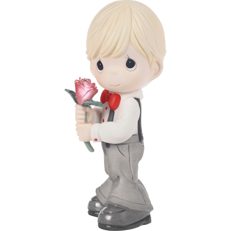 11cm 4.3inch Valentine's Day Boy Holding Rose Statue Home Desktop Ornaments Resin Crafts Creative Decorations Gifts