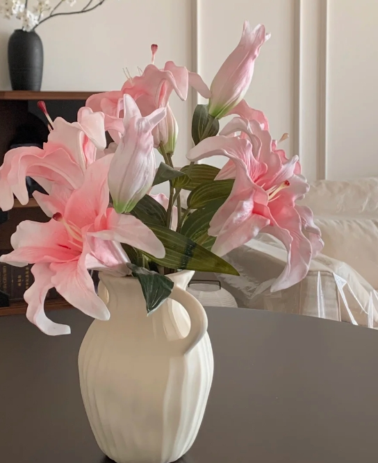 Artificial Pink Lily Vase Arrangement