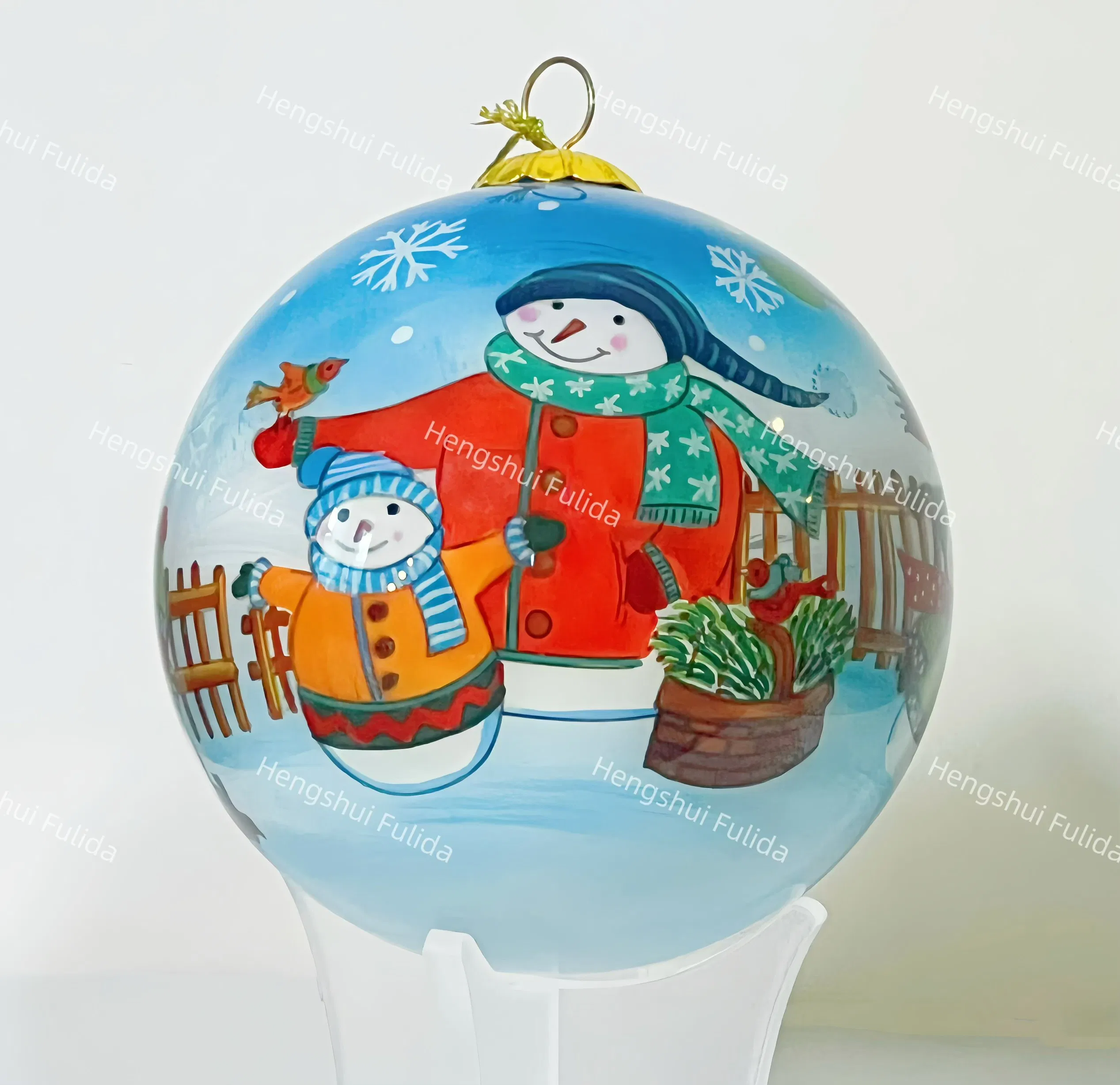 Inside Reverse Hand Painted Glass Christmas Xmas Ball with The Snowman