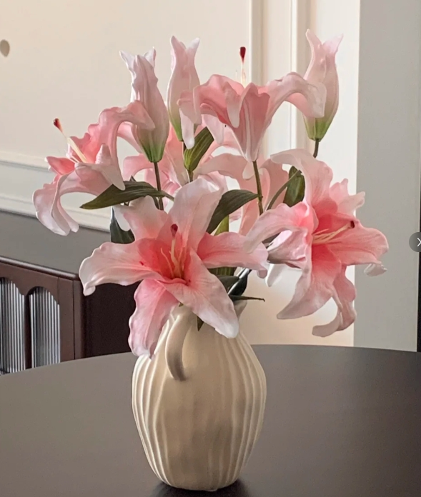 Artificial Pink Lily Vase Arrangement