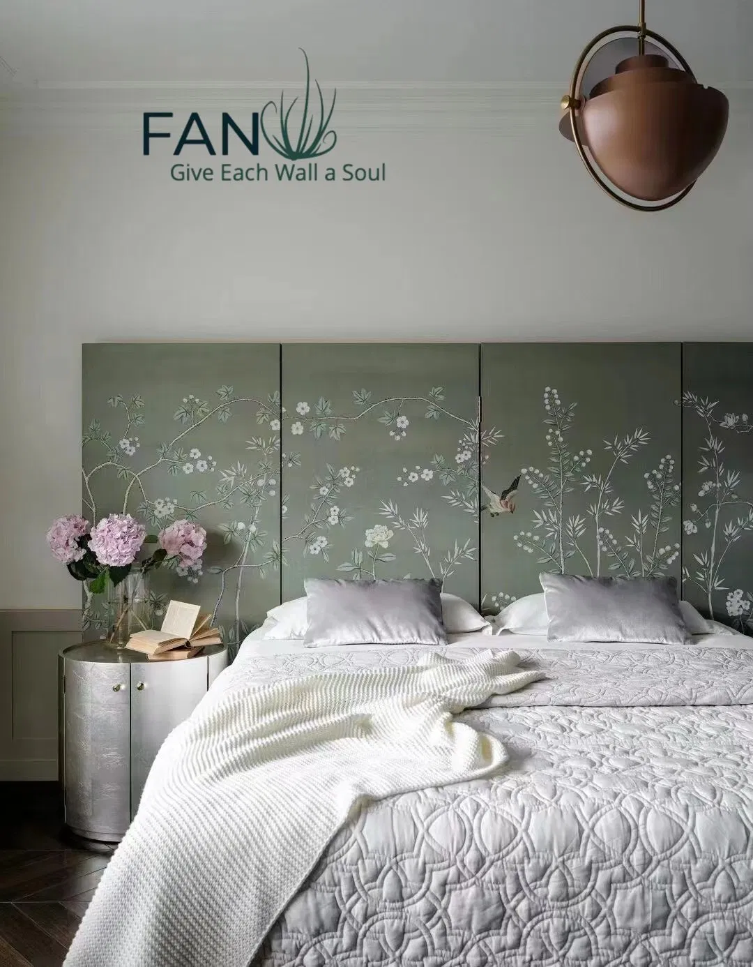 Luxurious Silk-Textured Hand-Painted Flower and Bird Wallpaper for Bedroom Decor