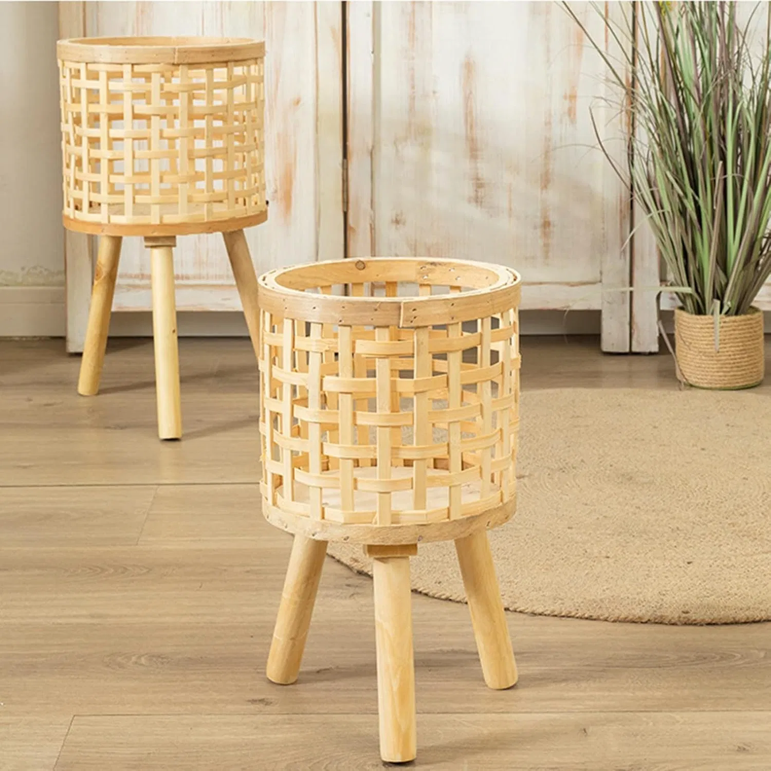 Bamboo Woven Flower Basket Bracket with Leg Decoration Flower Pot Container