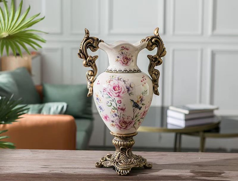Vintage Luxury Floral Painted Ceramic Vase