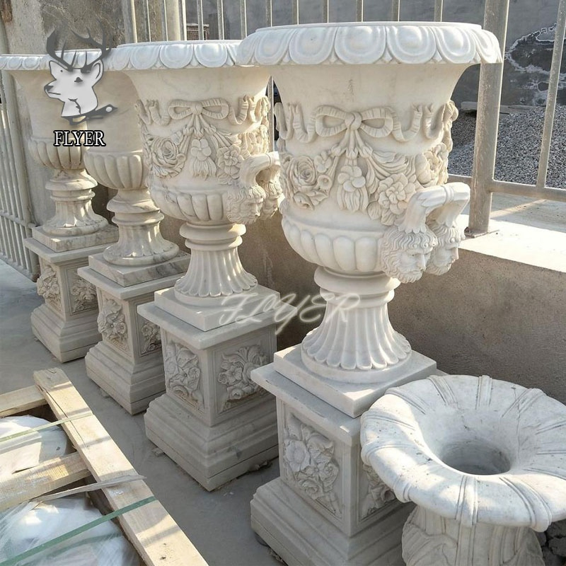 Classic Garden Decoration Natural Marble Western Style Marble Stone Flowerpot