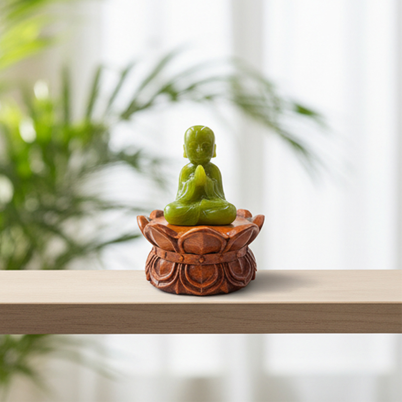 Jiwan Lejia Table Top Buddha Fountain Zen Garden Decor Desktop Statue for Religion Jade Ornaments