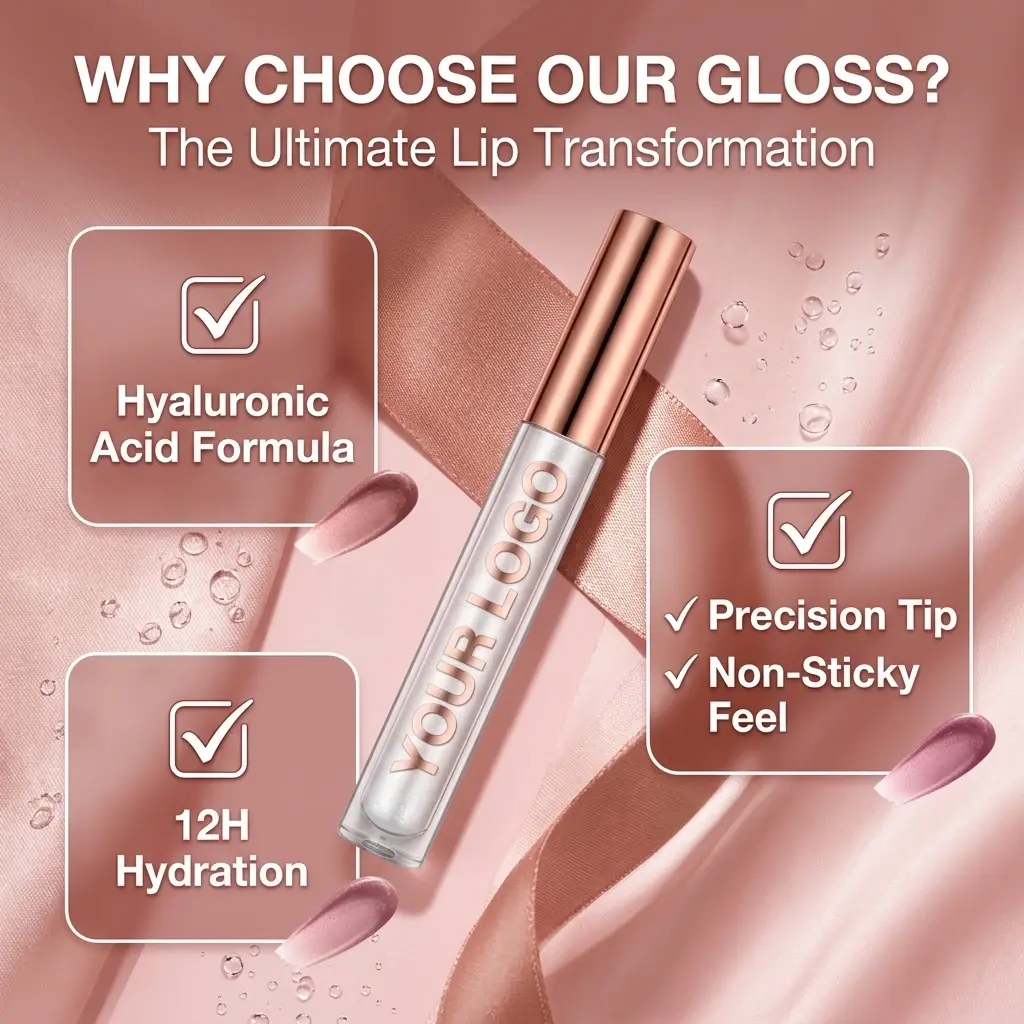 Custom Hyaluronic Acid Lip Gloss High Shine OEM Manufacturers, Factories
