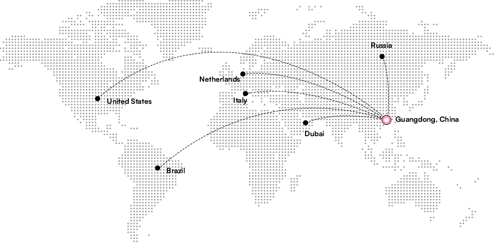 World map of Aodai cosmetics export markets