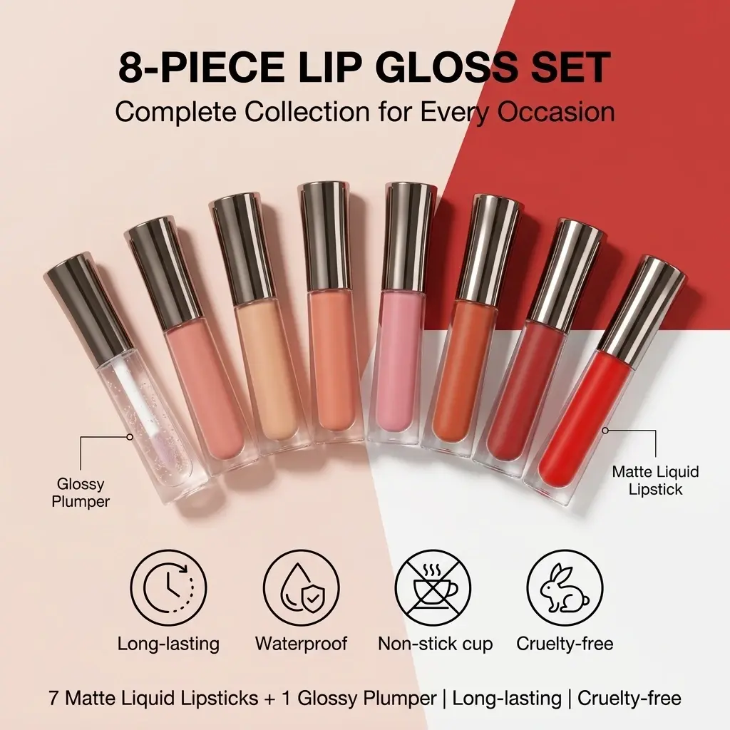 ODM 8-in-1 Lip Gloss Set OEM - China Suppliers Factory with 7 Matte Shades for Perfect Lip Color Factory, Factories