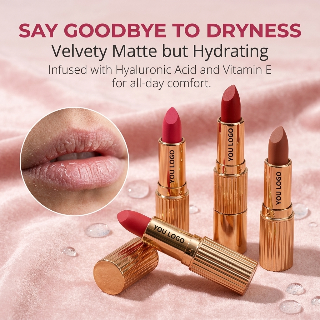 Velvet matte lipstick texture detail