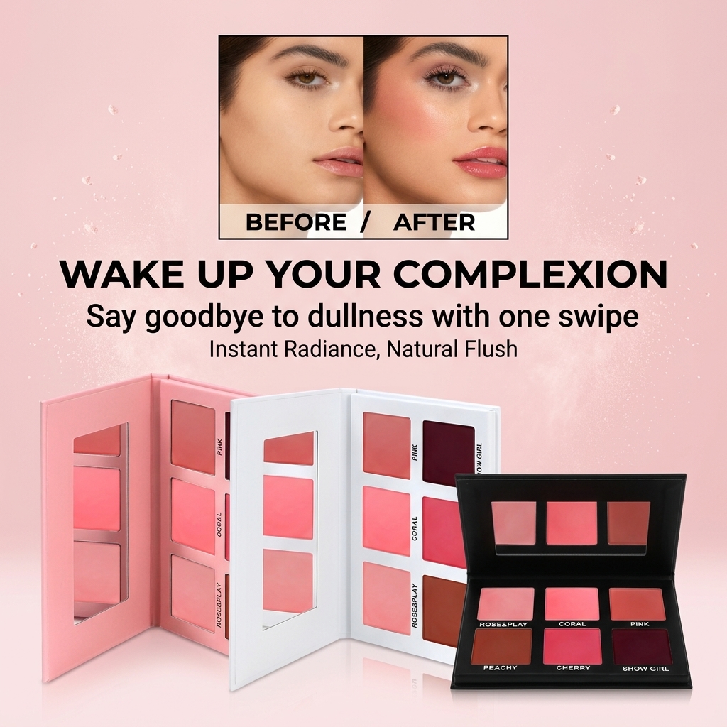 Six color blush palette finish detail