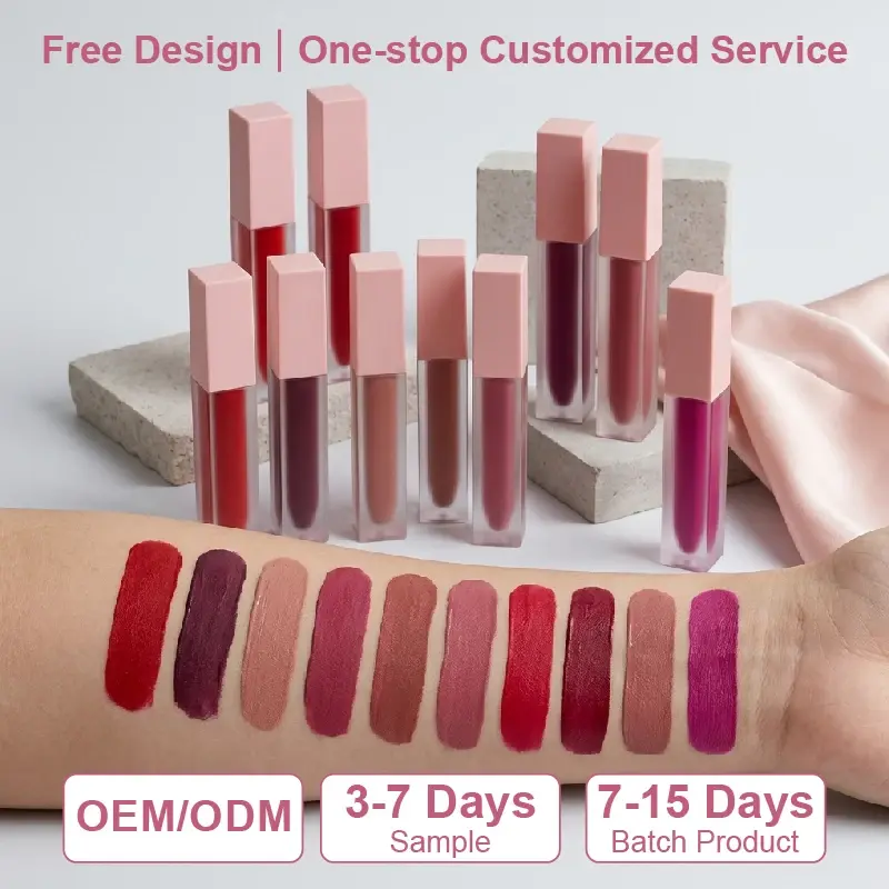 Custom Pink‑cap Frosted Square Matte Liquid Lipstick OEM Manufacturers, Manufacturer