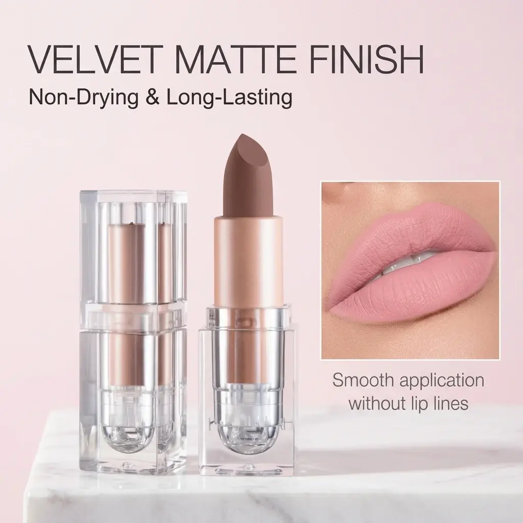 OEM Clear‑tube Velvet Matte Lipstick OEM Supplier, Manufacturers