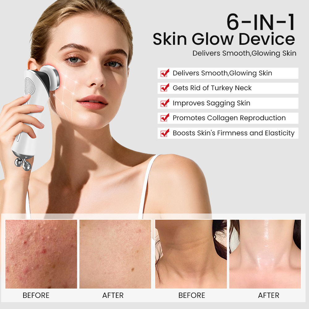 6in1 Eye Massage Beauty Device Facial Roller Microcurrent Dark Circles Removal Machine Cooling Collagen Booster Skin Care Device