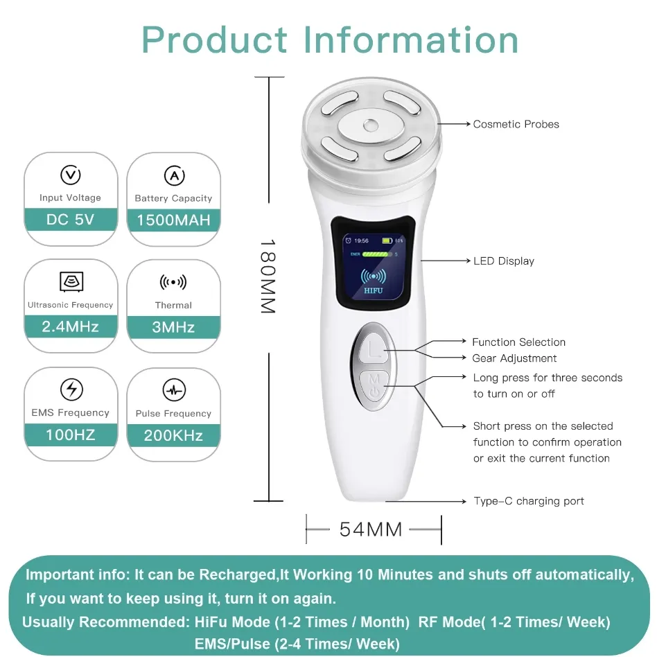 Hifu 4th Facial Wrinkles Removal Ultrasonic RF Skin Tightening Face Massager
