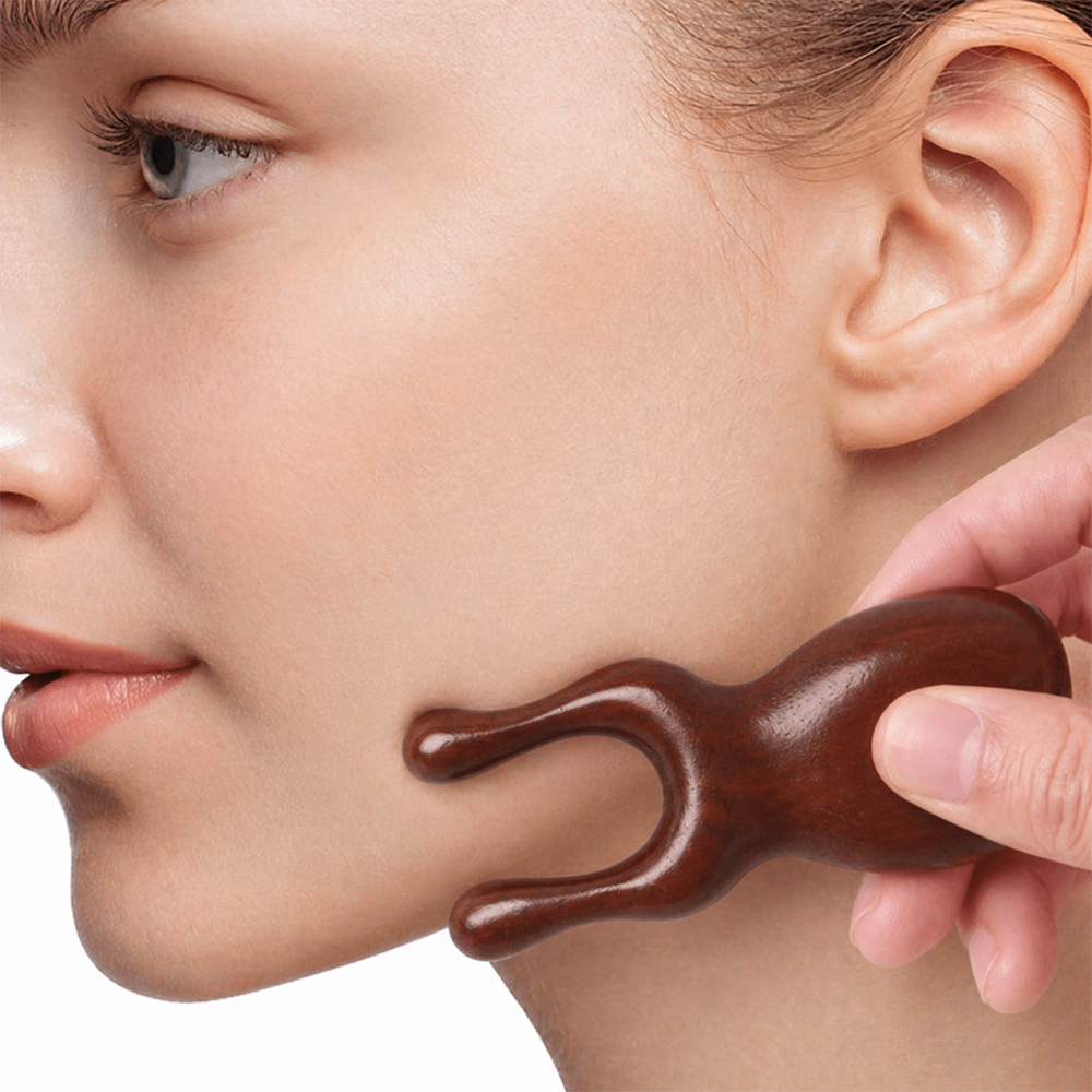 Ergonomic Y-Shape Body Message Wooden Head Massage Tool Dual Prong Face Gua Sha Scrubber Natural Wood Facial Massager Roller