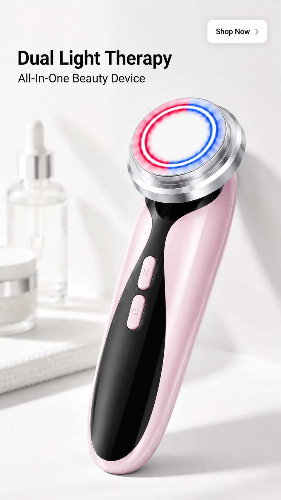 Compact Pink Portable USB Rechargeable Face Neck Lifting Massage Handheld Beauty Device