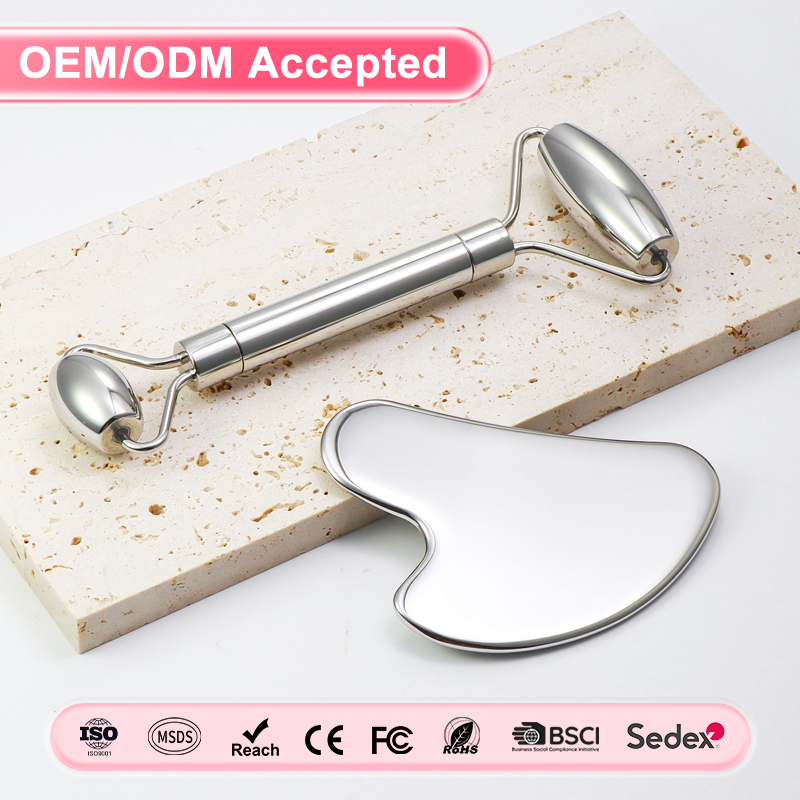 OEM/ODM Skin Facial Roller Tools Face Roller and Gua Sha Massage Set for Skin Care Massage Tool