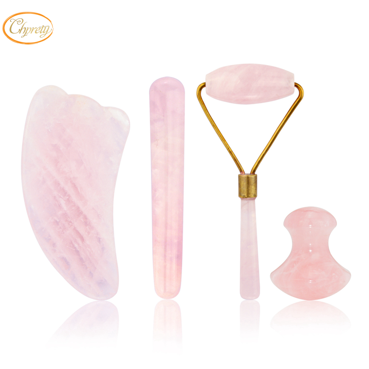 Portable Rose Quartz Facial and Body Crystal Stone Massager Portable Jade Roller for Skin Rejuvenation and Wrinkle Removal