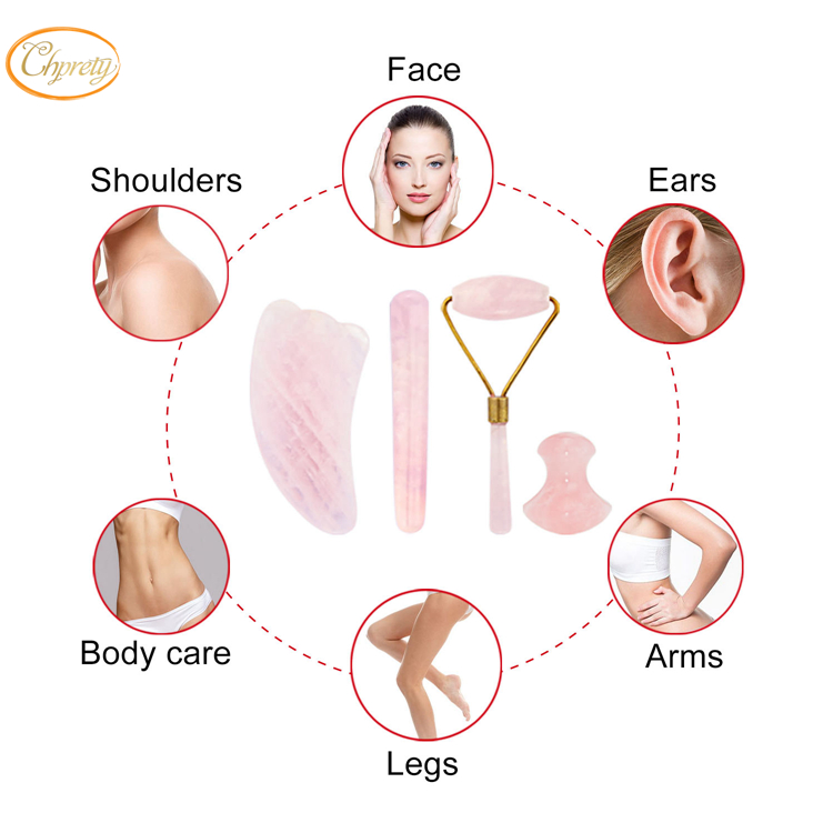 Portable Rose Quartz Facial and Body Crystal Stone Massager Portable Jade Roller for Skin Rejuvenation and Wrinkle Removal