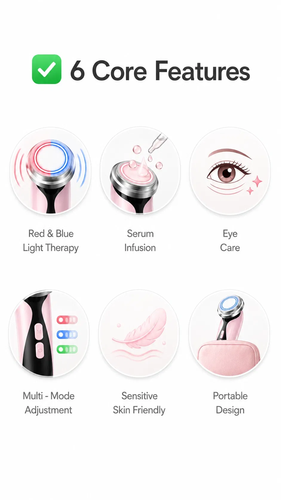 Compact Pink Portable USB Rechargeable Face Neck Lifting Massage Handheld Beauty Device