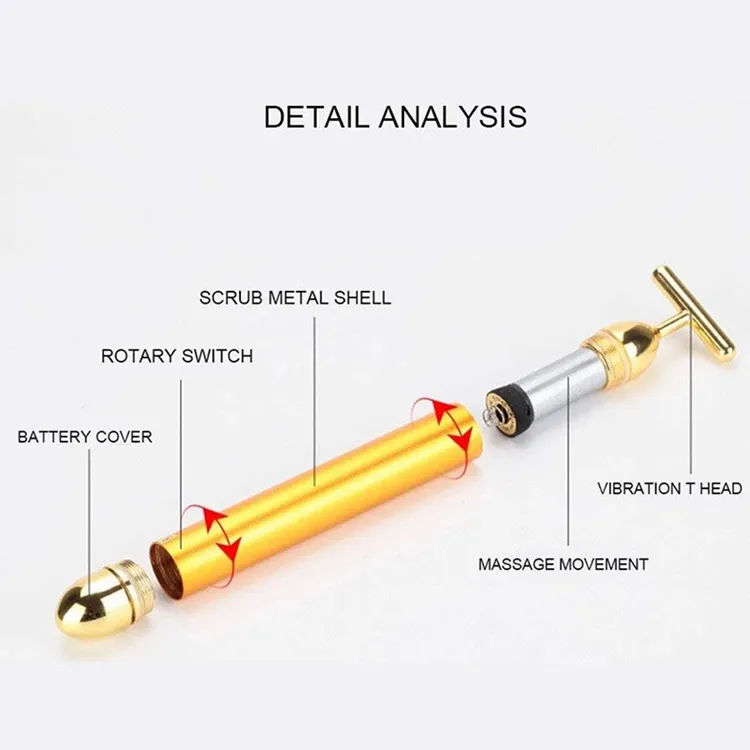 Amazon Hot Home Use Beauty Equipment 24K Gold Vibrating Lifting Skin Care Tools Electric Massage Face Roller Facial Vibration Massager