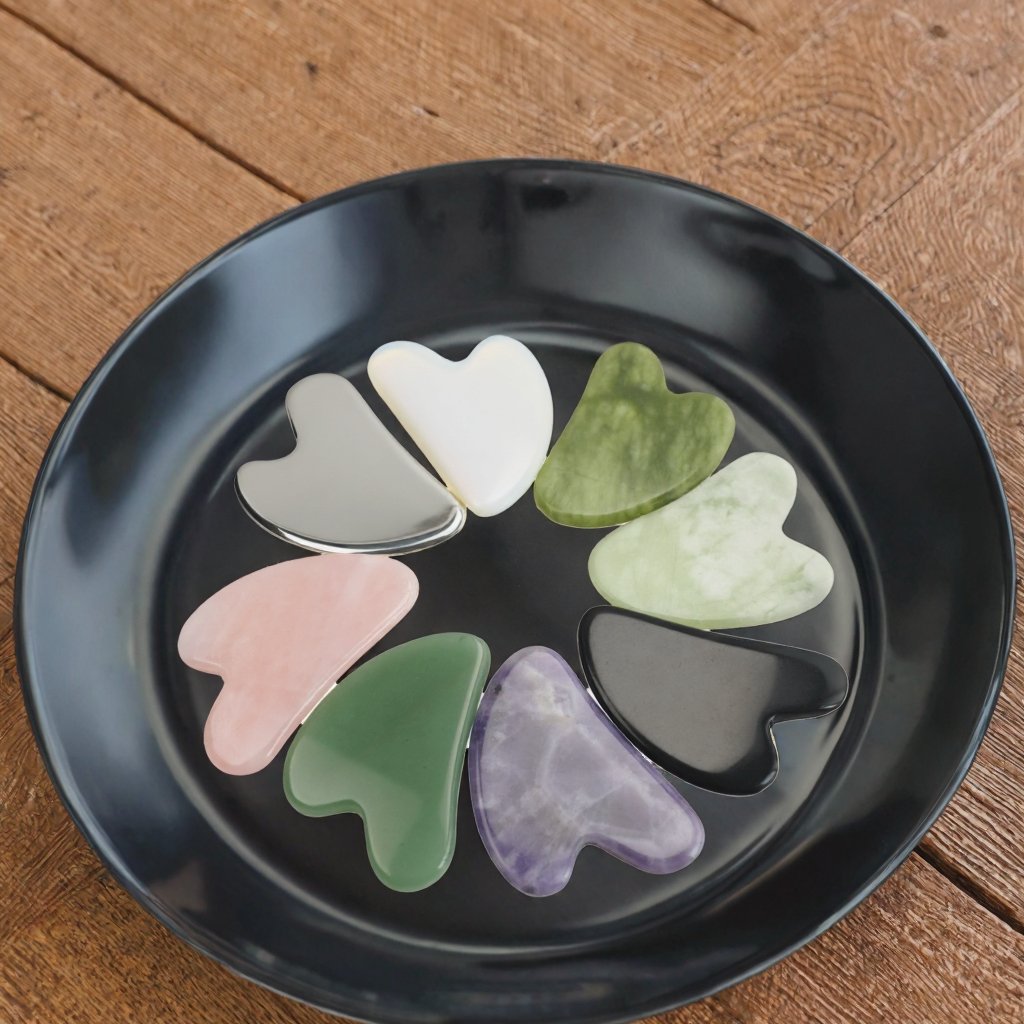 Natural Rose Quartz &amp; Jade Face Guasha Anti-Aging Facial Massager Portable Tool with Custom Logo