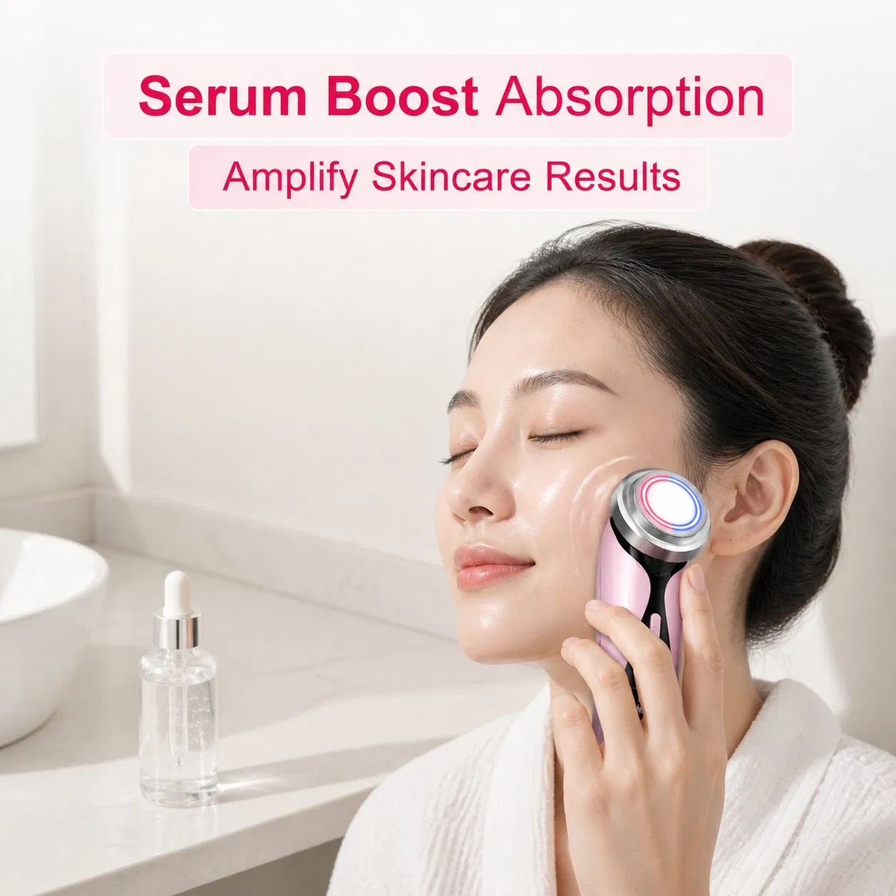 [Zsm] Compact Pink Portable USB Rechargeable Face Neck Lifting Massage Handheld Beauty Device