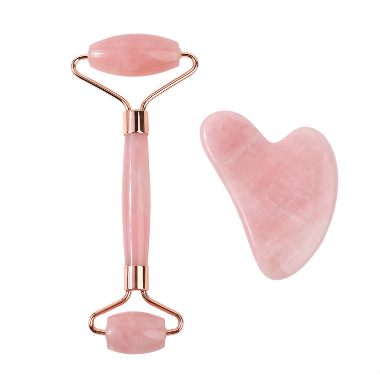 Best Selling Amazon Anti-Aging Facial Massager Set Rose Quartz Jade Roller with Cold Pink Jade Stone for Face Massage Products