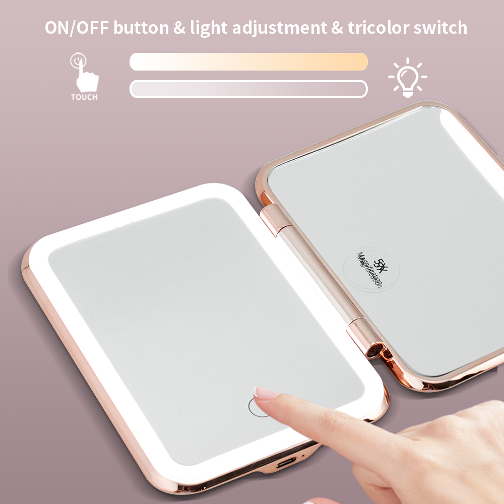 2026 Charging Treasure Makeup Mirror Power Bank Led Compact Mirror
