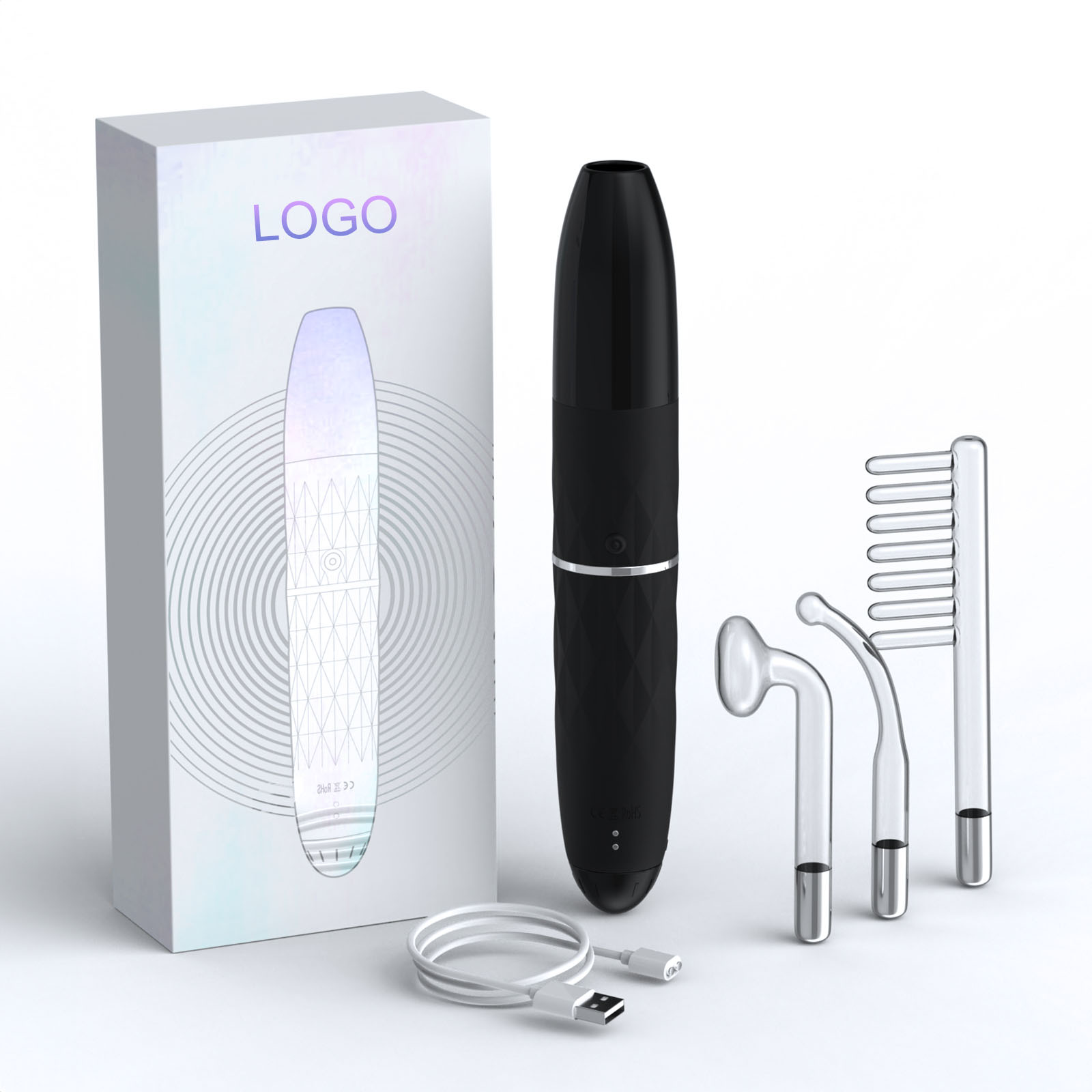 Cordless Hand Held Pimple Zapper High Frequency Facial Wand USB Powered Hair Growth Microcurrent Anti Wrinkle Facial Head
