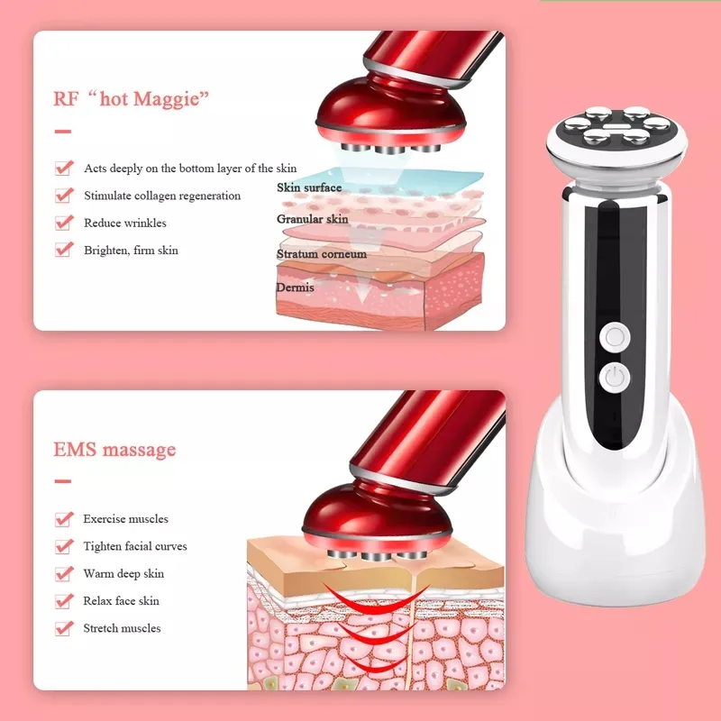 LCD Screen Skin Rejuvenation Mini Hifu RF Facial Machine Home Salon Use LED Therapy Face Massager