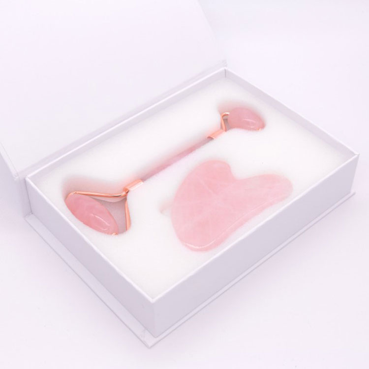 Best Selling Amazon Anti-Aging Facial Massager Set Rose Quartz Jade Roller with Cold Pink Jade Stone for Face Massage Products