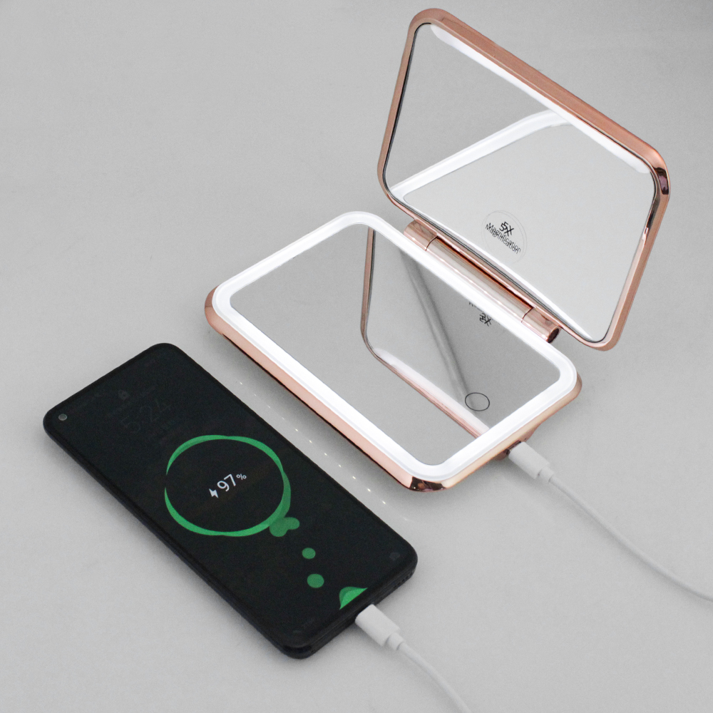 2026 Charging Treasure Makeup Mirror Power Bank Led Compact Mirror