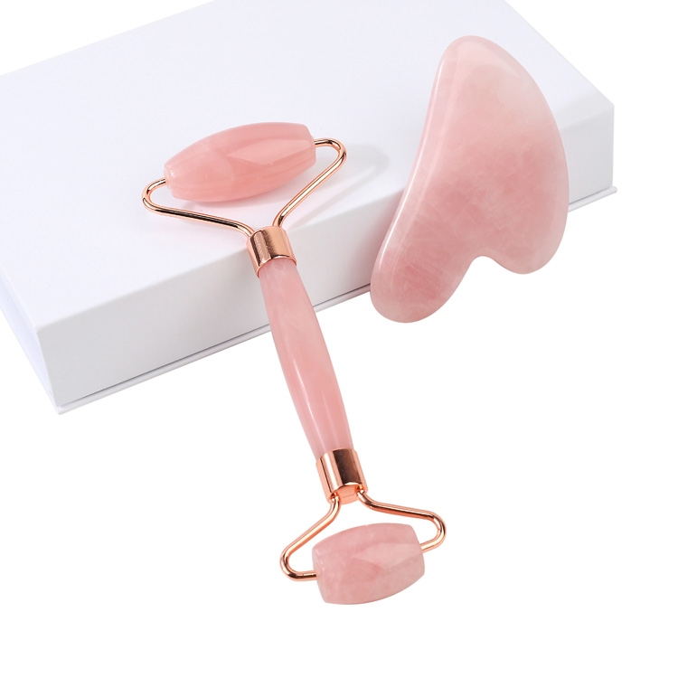Best Selling Amazon Anti-Aging Facial Massager Set Rose Quartz Jade Roller with Cold Pink Jade Stone for Face Massage Products