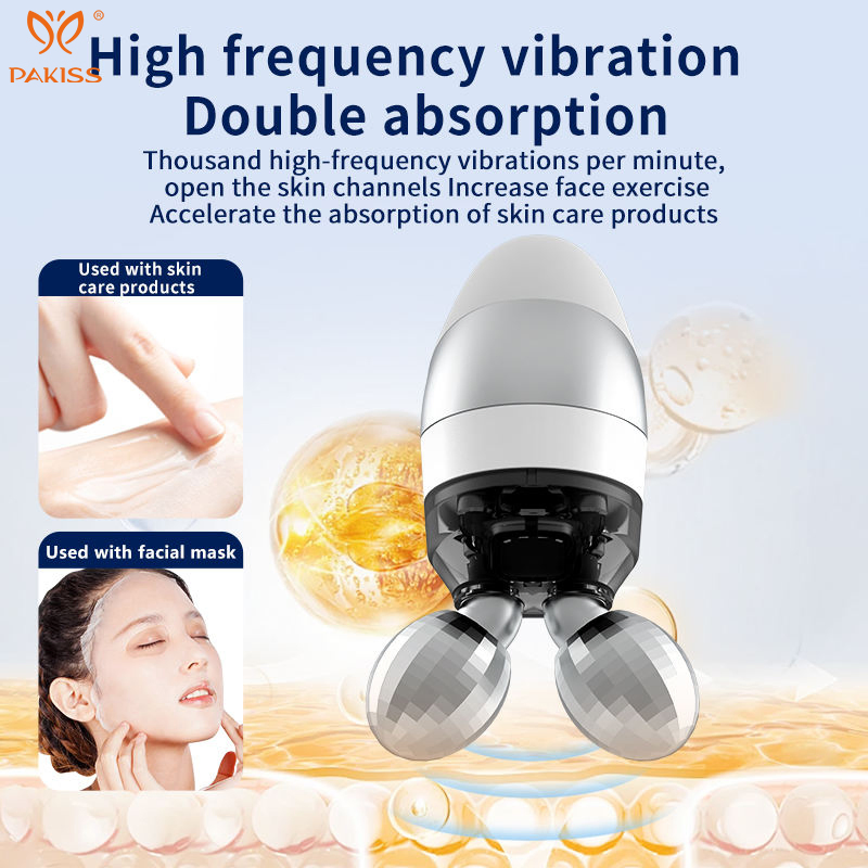 Pakiss Dual-Head Interchangeable Facial Massager with EMS + Vibration + Red/Blue Light for Face, Eyes