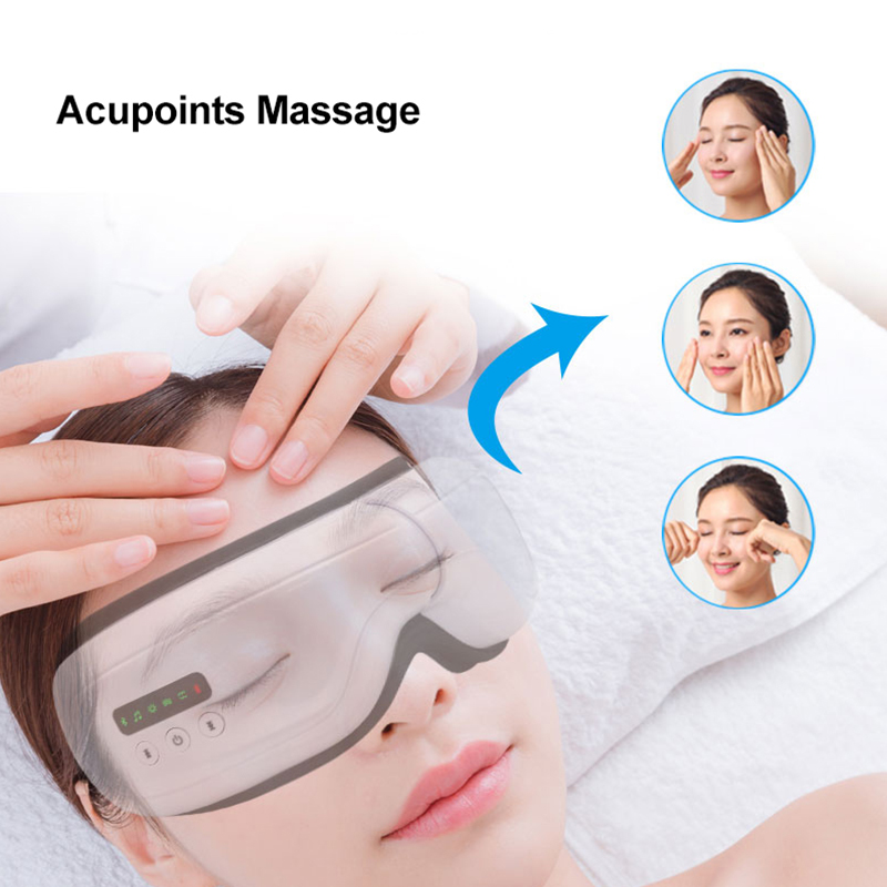Smart Massage Eye Strain Relief Led Light Vibrator Bluetooth Electric Equipment Music Air Sac Eye Massager With Heat Compression