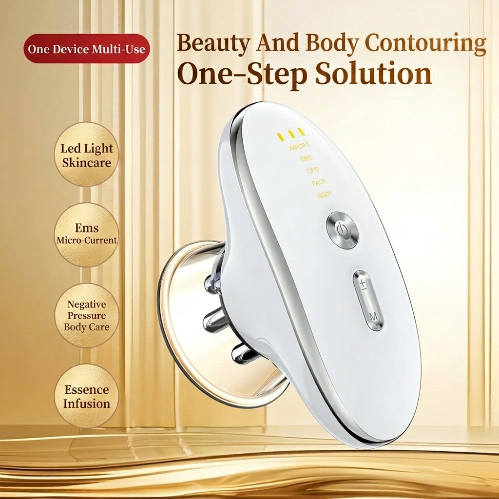 Portable 4-in-1 Microcurrent Facial Massager, Body Care Device for V-Line Contouring, Skin Elasticity &amp; Youthful Radiance