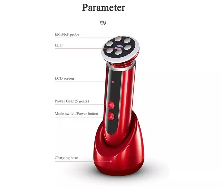 LED Skin Tightening Facial Cleaning Lifting Massager Anti-Aging Remove Acne 5 in 1 RF Massage Device
