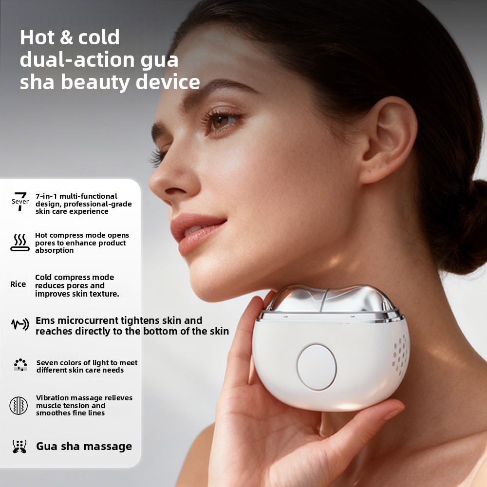 Beauty Device Handheld Battery-Powered Color Light Facial Massager Heating Face Lifting Microcurrent Electric Gua Sha Fascia