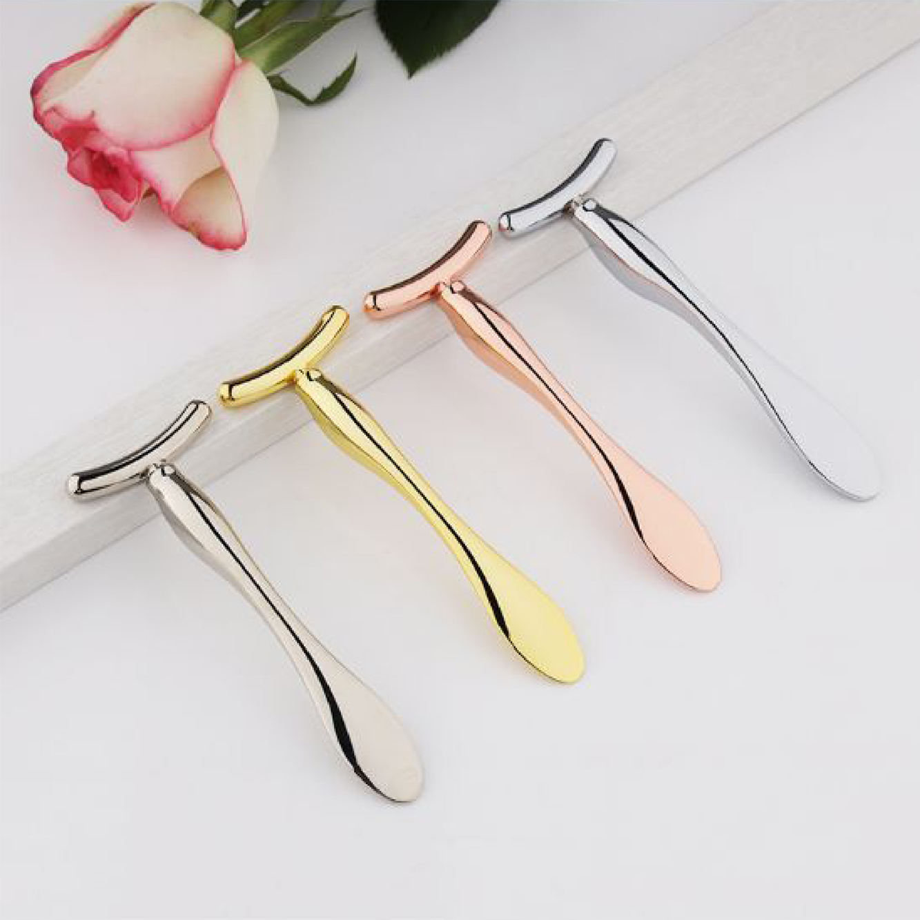 OEM Custom Logo Facial Spatula Cosmetic Face Cream Spoon Beauty Tool Eye Cream Applicator Metal Mini Eye Cream Spoon